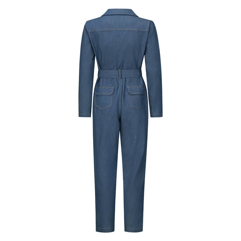 Long Denim Jumpsuit Sexy Long-sleeve Rompers with Pockets