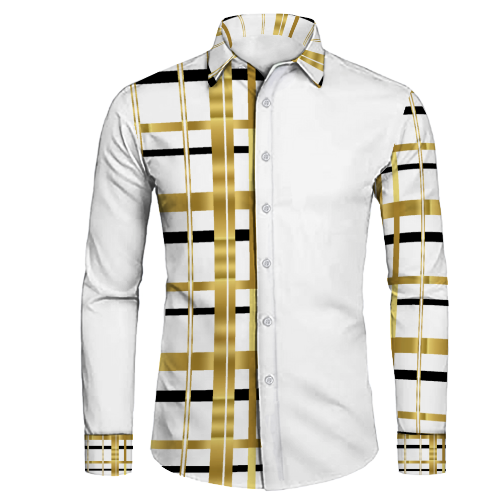 Plaid8 Gold & White Long Sleeve Button Up