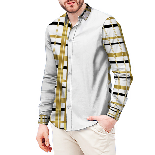 Plaid8 Gold & White Long Sleeve Button Up